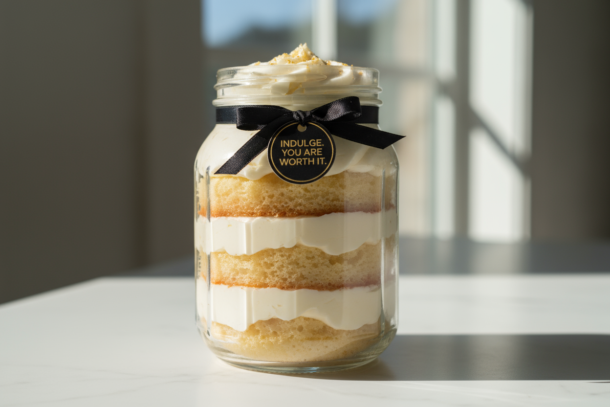 Savor the sweetness of self-love with every spoonful. Classic vanilla with bold, creamy layers and fierce flavor. Own your boldness. confidence cake jar